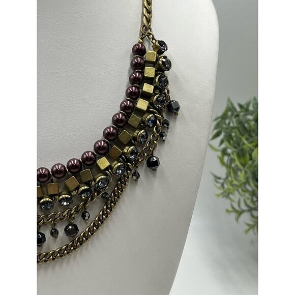 Silpada KR Vintage Hematite Bead Purple Faux Pearl Brass Necklace Magnetic Clasp - Picture 4 of 15